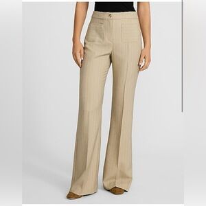 Express Stripped Beige Wide-Leg Flared Trousers
